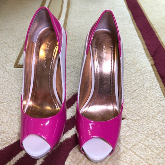 BCBG Pink and White Platform Peep Toe Heels - Picture 3 of 3